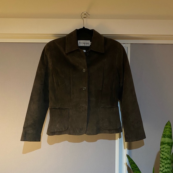 VINTAGE Brown Suede Jacket - Petite Medium - Picture 3 of 7